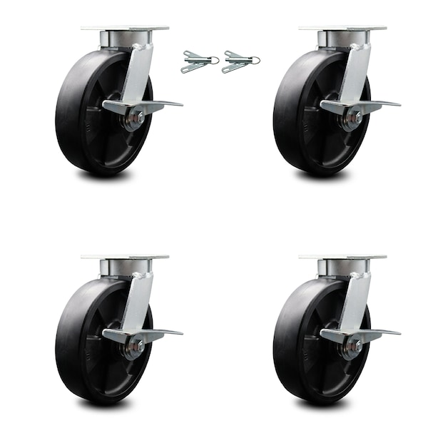 Service Caster 8 Inch Kingpinless Glass Filled Nylon Wheel Caster Brakes 2 Swivel Locks, 4PK SCC-KP30S820-GFNR-SLB-BSL-2-SLB-2 - main